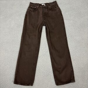 Zara Women's Straight Leg Jeans Size 6 Button Fly Brown Denim Streetwear